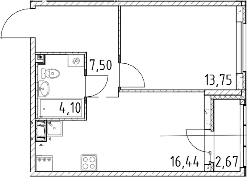 1-комнатная квартира 41.79 м², 4/17 эт., ЖК «Город Первых»